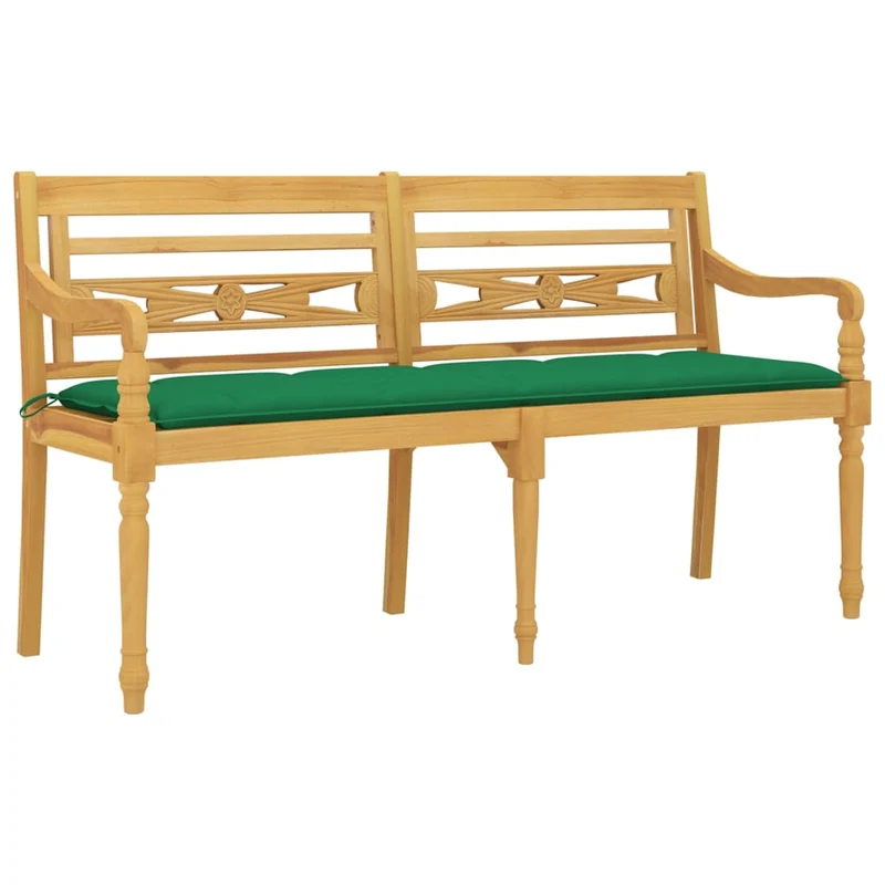 Banc de jardin meuble de patio d'extérieur terrasse avec coussin vert 150 cm bois de teck massif 02_0011102