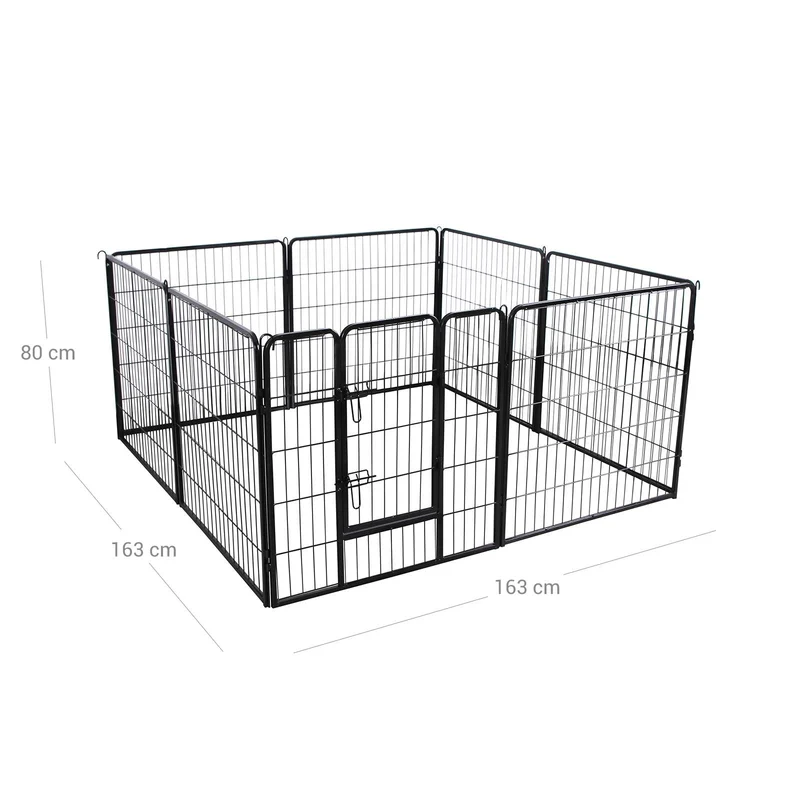 Parc enclos pour chiens chiots animaux de compagnie 8 panneaux 80 x 80 cm noir 12_0006327