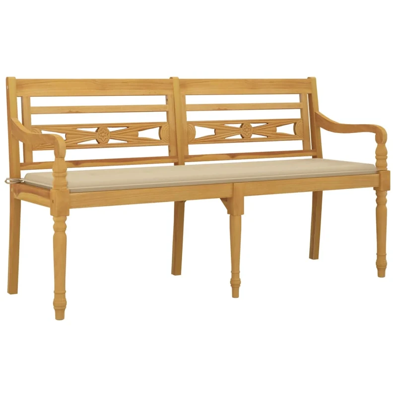Banc de jardin meuble de patio d'extérieur terrasse avec coussin beige 150 x 50 x 3 cm bois de teck massif 02_0011047
