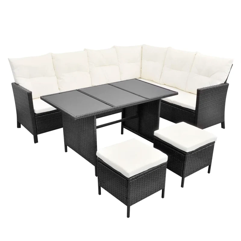 Salon de jardin meuble d'extérieur ensemble de mobilier 4 pièces avec coussins résine tressée noir 02_0016204