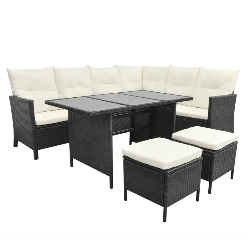 Salon de jardin meuble d'extérieur ensemble de mobilier 4 pièces avec coussins résine tressée noir 02_0016204