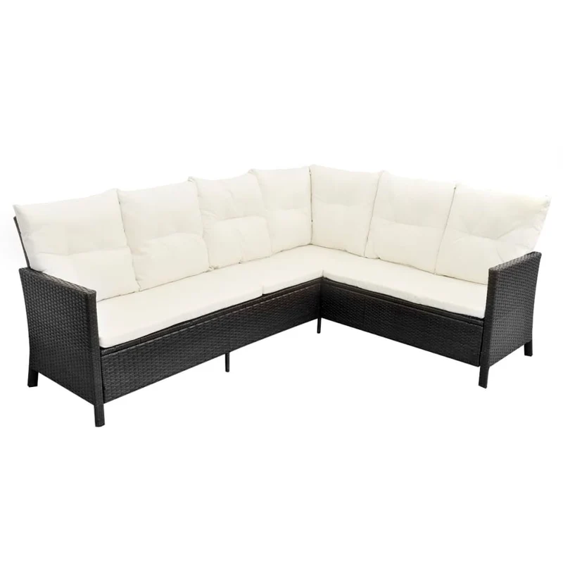 Salon de jardin meuble d'extérieur ensemble de mobilier 4 pièces avec coussins résine tressée noir 02_0016204