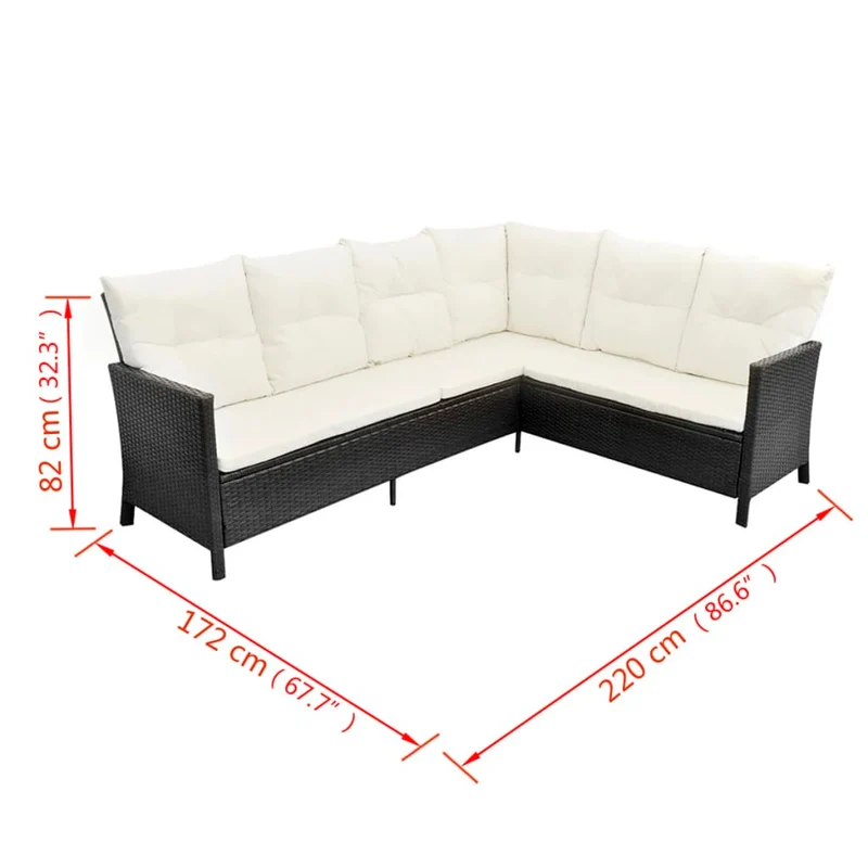 Salon de jardin meuble d'extérieur ensemble de mobilier 4 pièces avec coussins résine tressée noir 02_0016204
