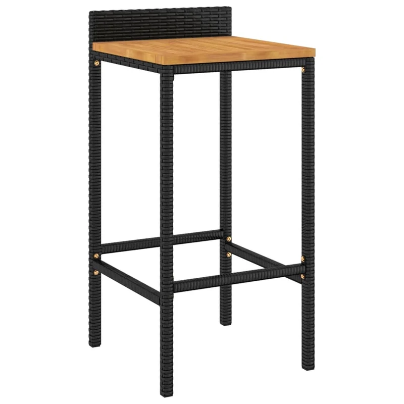 Ensemble de bar de jardin meuble extérieur terrasse 7 pièces noir poly rotin/bois massif acacia 02_0013489