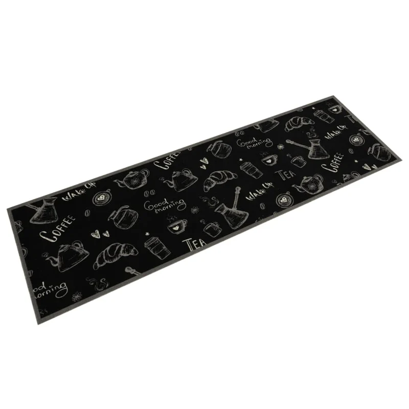 Tapis de cuisine lavable doux et moelleux décoratif imprimé 45 x 150 cm en velours noir 02_0056423