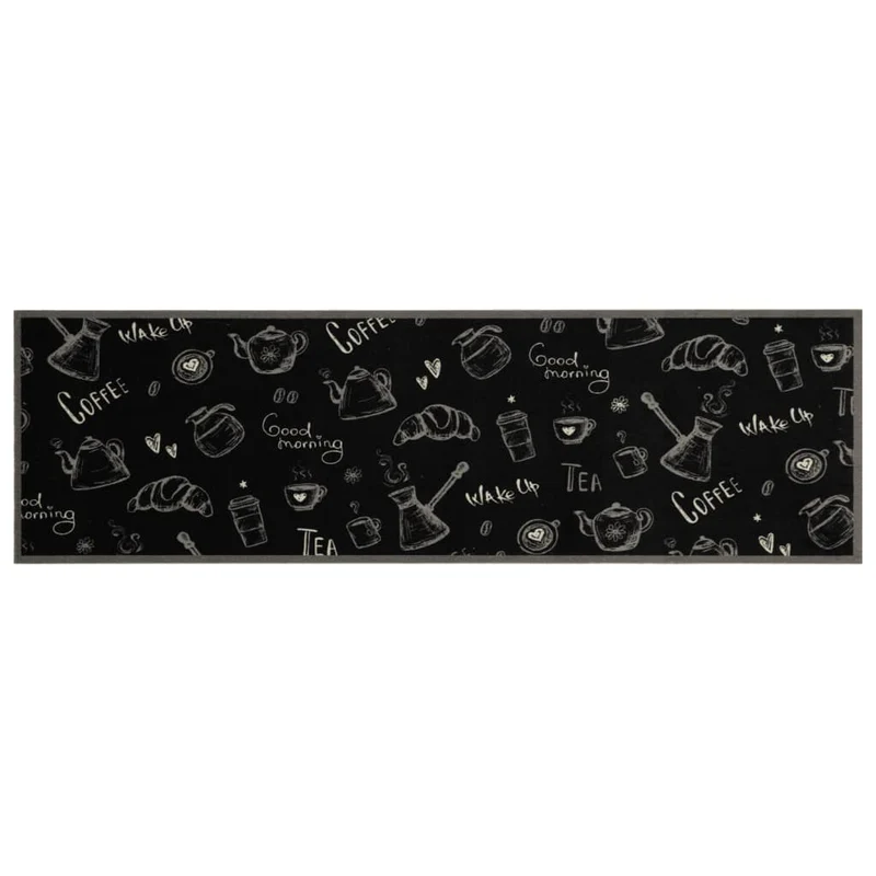 Tapis de cuisine lavable doux et moelleux décoratif imprimé 45 x 150 cm en velours noir 02_0056423