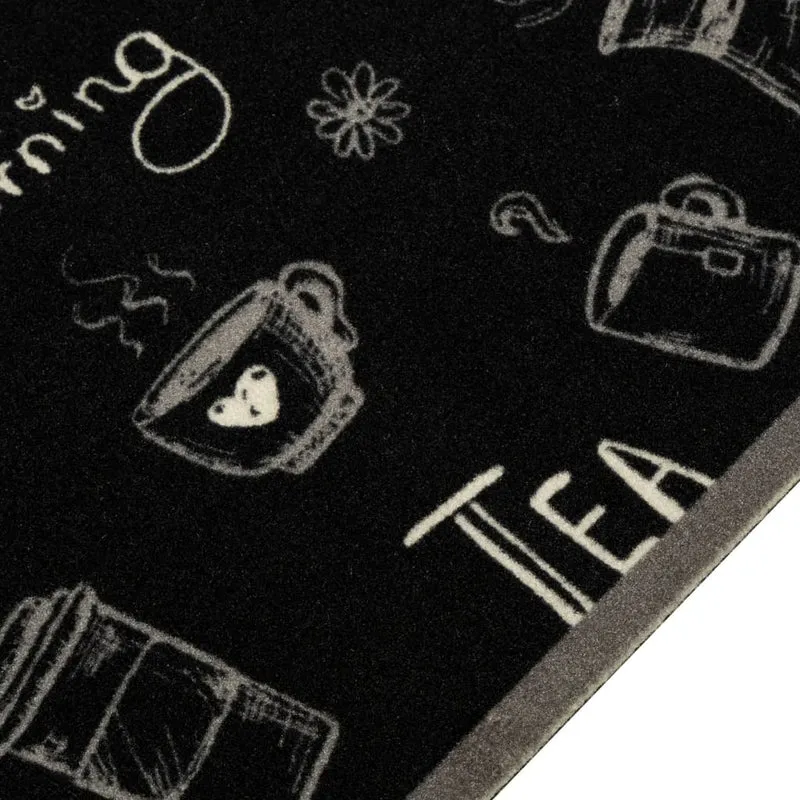Tapis de cuisine lavable doux et moelleux décoratif imprimé 45 x 150 cm en velours noir 02_0056423