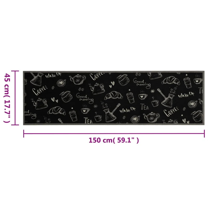 Tapis de cuisine lavable doux et moelleux décoratif imprimé 45 x 150 cm en velours noir 02_0056423