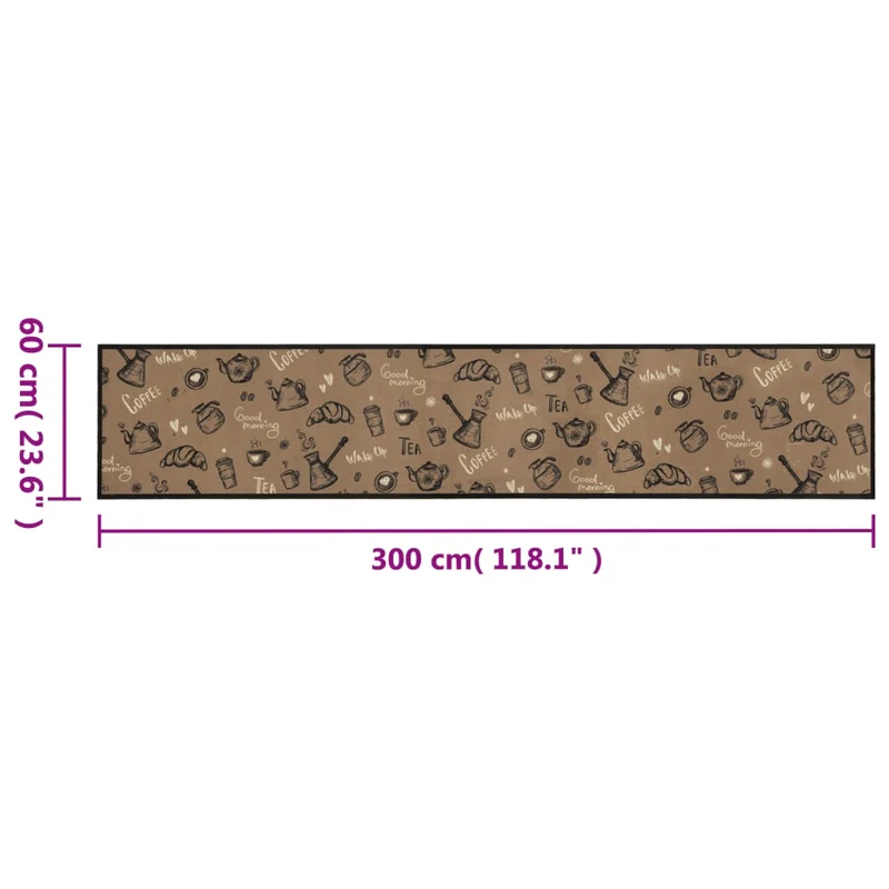 Tapis de cuisine lavable imprimé élégant 300 x 60 cm antidérapant confort design en velours brun 02_0056428