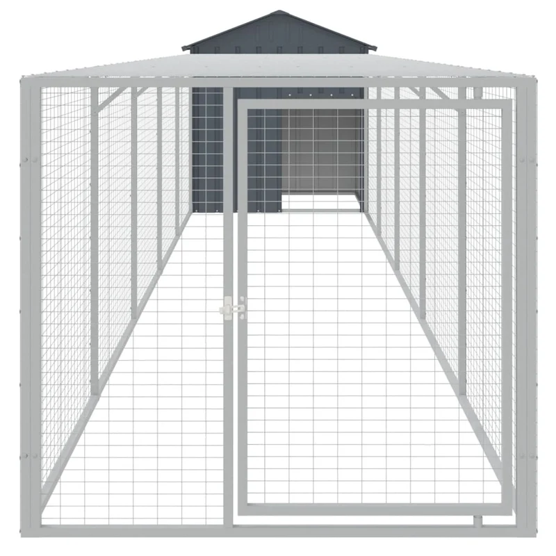 Poulailler enclos cage poules avec cour 117 x 609 x 123 cm acier galvanisé anthracite 02_0043948