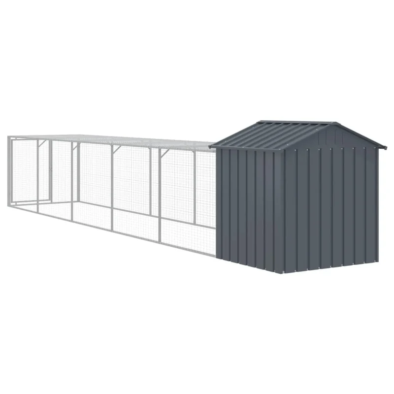 Poulailler enclos cage poules avec cour 117 x 609 x 123 cm acier galvanisé anthracite 02_0043948