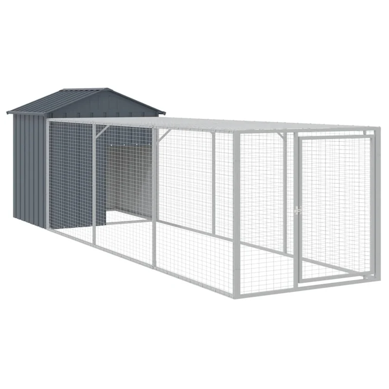 Poulailler enclos cage poules avec cour 117 x 405 x 123 cm acier galvanisé anthracite 02_0043947