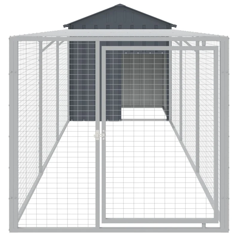 Poulailler enclos cage poules avec cour 117 x 405 x 123 cm acier galvanisé anthracite 02_0043947
