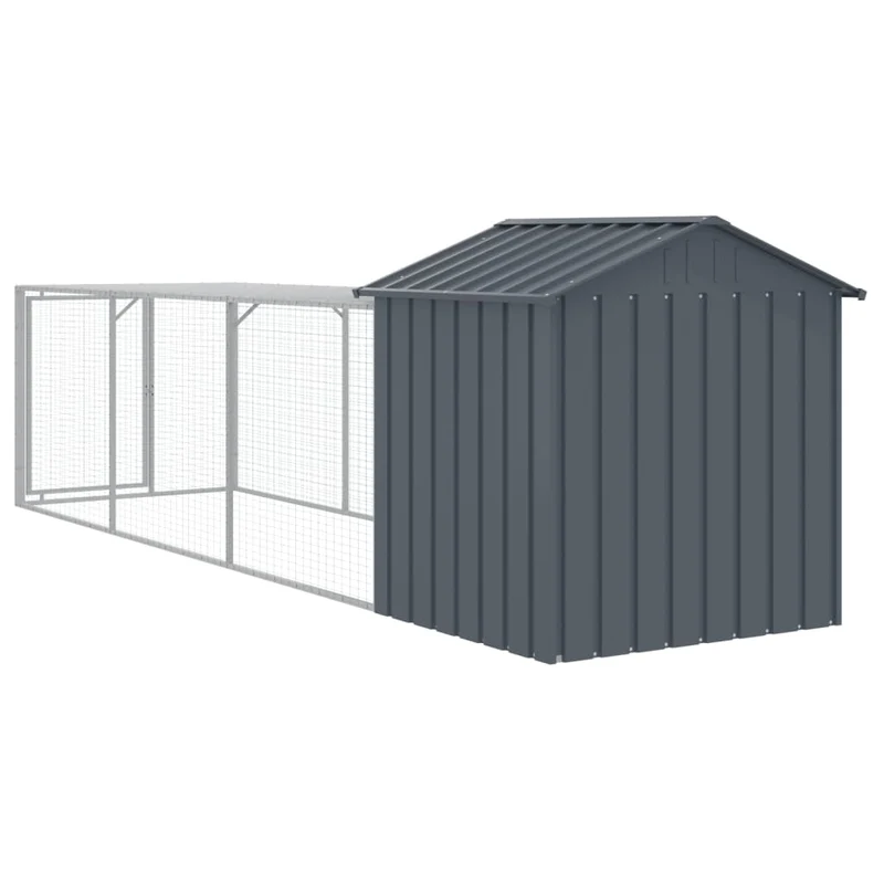 Poulailler enclos cage poules avec cour 117 x 405 x 123 cm acier galvanisé anthracite 02_0043947