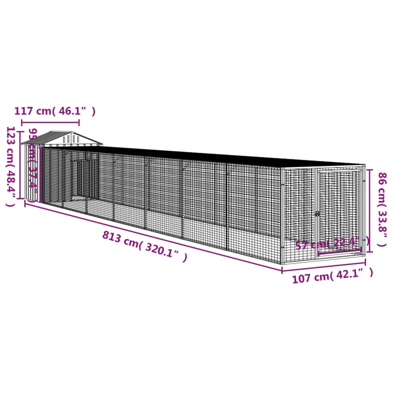 Poulailler enclos cage poules avec cour 117 x 813 x 123 cm acier galvanisé anthracite 02_0043949