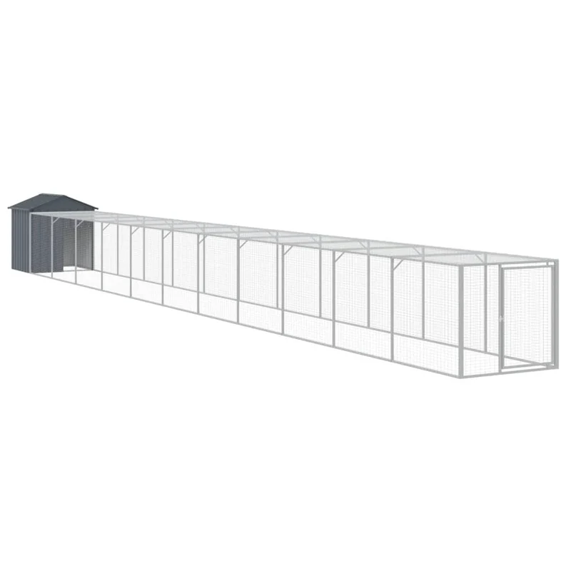 Poulailler enclos cage poules avec cour 117 x 1221 x 123 cm acier galvanisé anthracite 02_0043945