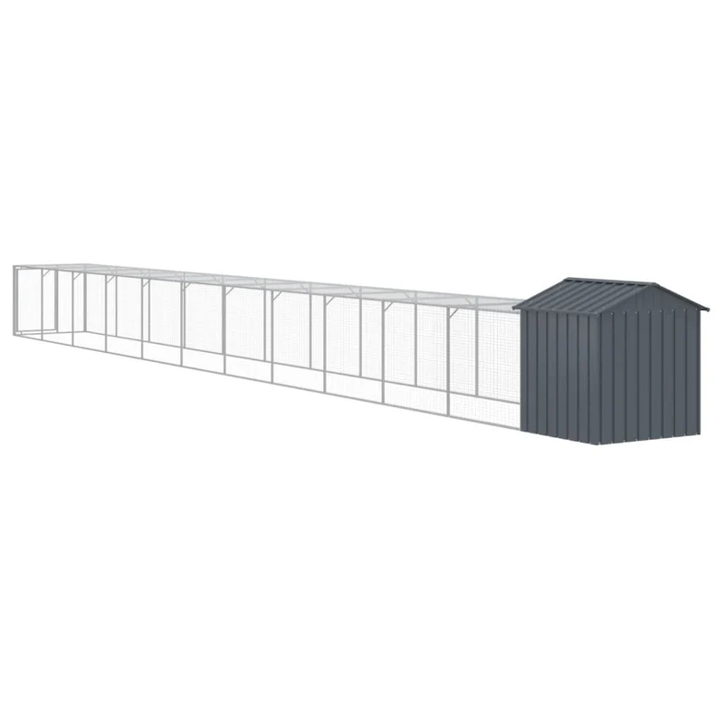 Poulailler enclos cage poules avec cour 117 x 1221 x 123 cm acier galvanisé anthracite 02_0043945
