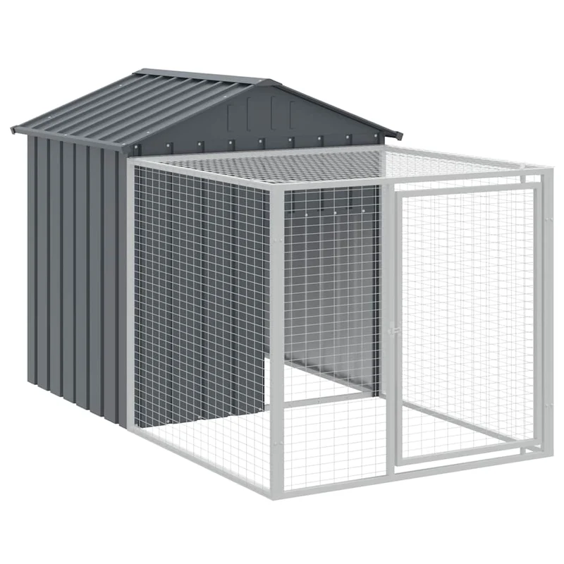 Poulailler enclos cage poules avec cour 117 x 201 x 123 cm acier galvanisé anthracite 02_0043946