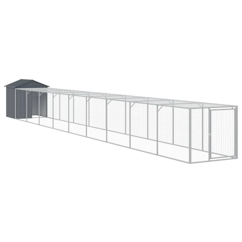 Poulailler enclos cage poules avec cour 117 x 1017 x 123 cm acier galvanisé anthracite 02_0043944