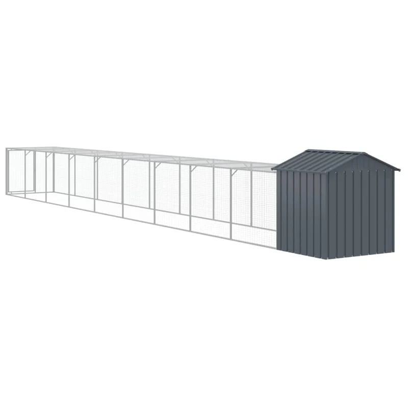 Poulailler enclos cage poules avec cour 117 x 1017 x 123 cm acier galvanisé anthracite 02_0043944