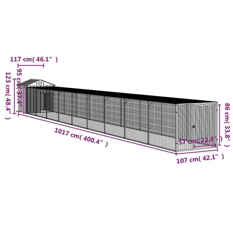 Poulailler enclos cage poules avec cour 117 x 1017 x 123 cm acier galvanisé anthracite 02_0043944