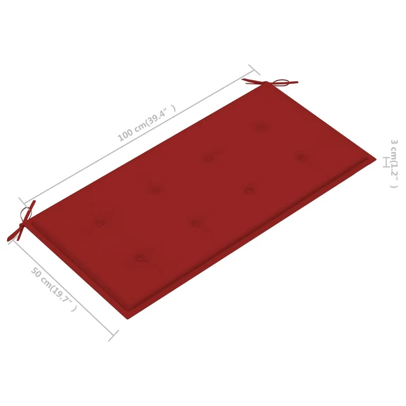 Banc de jardin meuble de patio d'extérieur terrasse avec coussin rouge 112 x 55 x 94 cm bois de teck massif 02_0011531