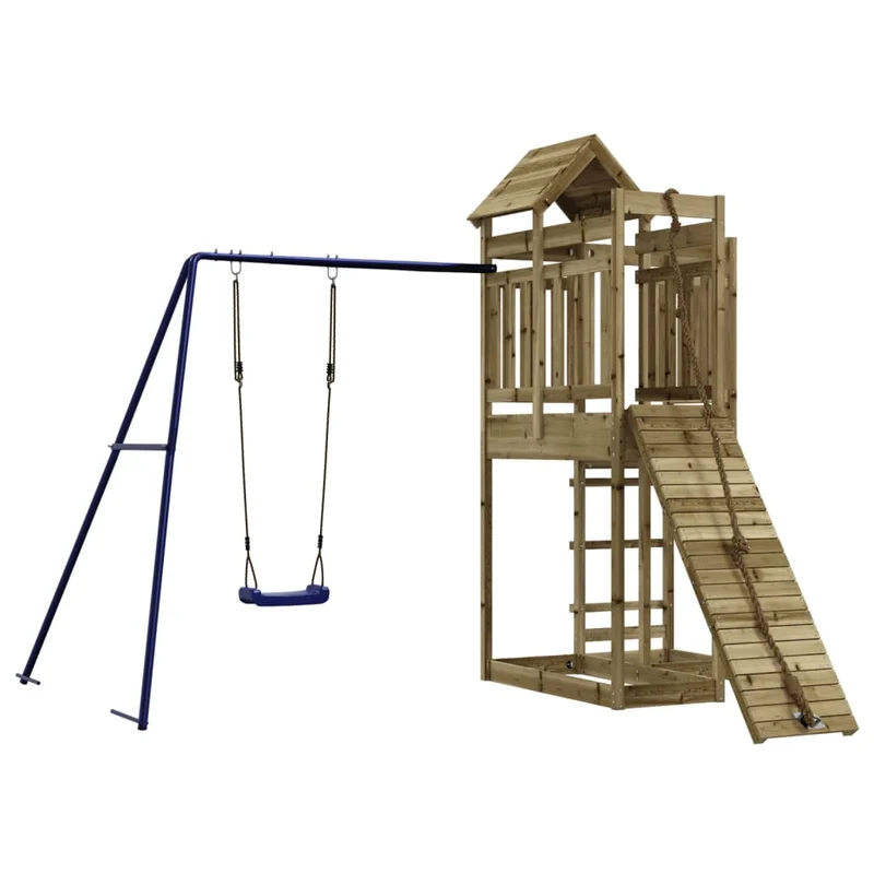 Aire de jeux d'extérieur balançoires toboggan portiques robuste jeux jardin 291 x 282 x 238 cm bois de pin imprégné 02_0004851