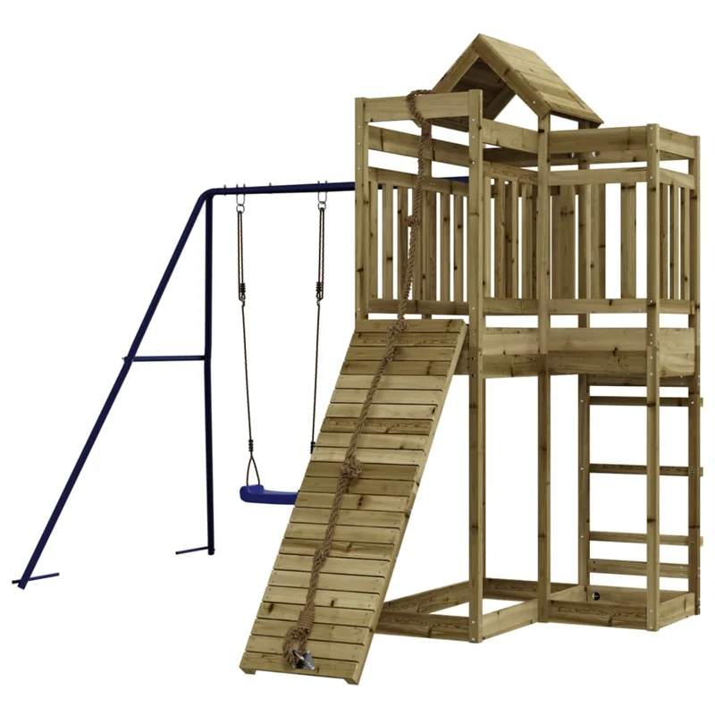 Aire de jeux d'extérieur balançoires toboggan portiques robuste jeux jardin 291 x 282 x 238 cm bois de pin imprégné 02_0004851
