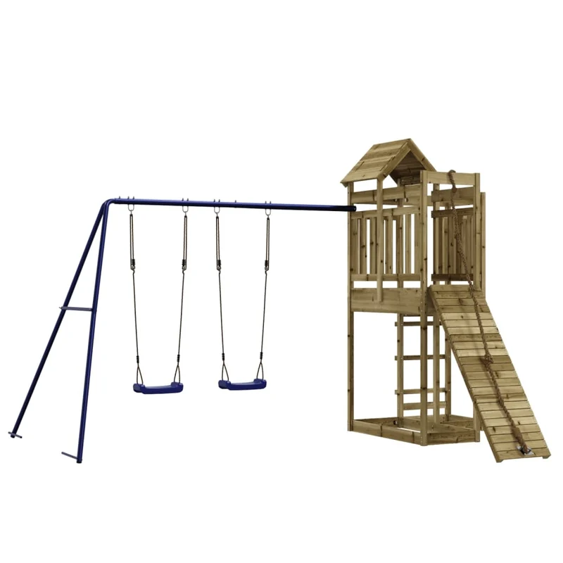 Aire de jeux d'extérieur balançoires toboggan portiques robuste jeux jardin 361 x 282 x 238 cm bois de pin imprégné 02_0004780