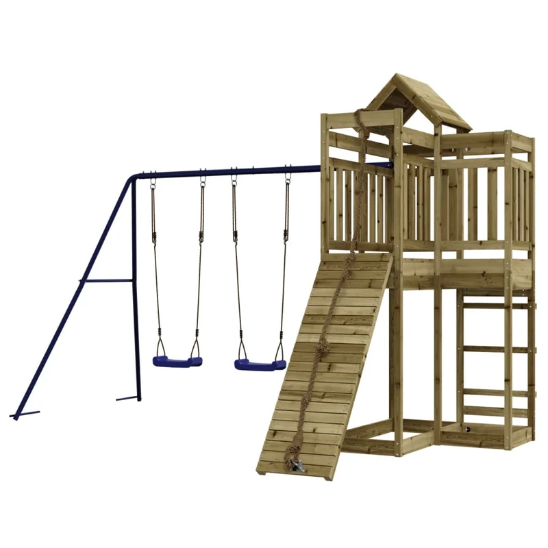 Aire de jeux d'extérieur balançoires toboggan portiques robuste jeux jardin 361 x 282 x 238 cm bois de pin imprégné 02_0004780