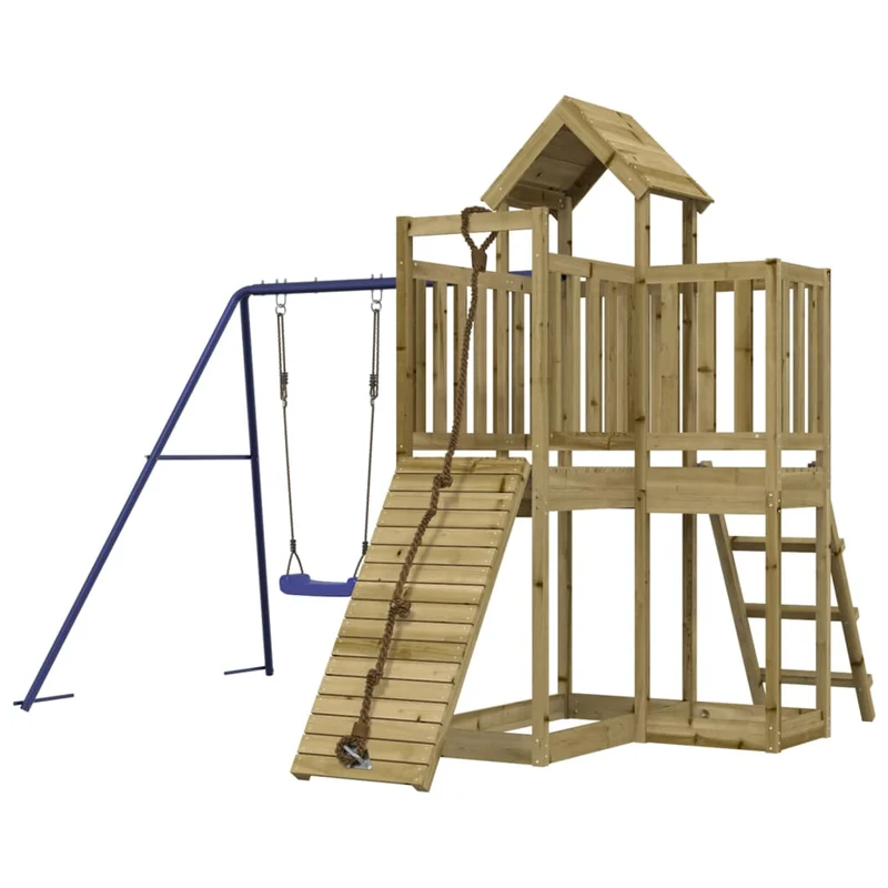 Aire de jeux d'extérieur balançoires toboggan portiques robuste jeux jardin 286 x 248 x 214 cm bois de pin imprégné 02_0004743