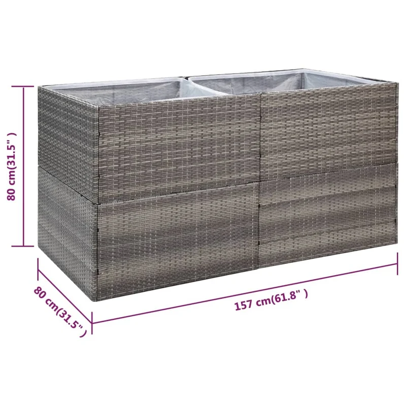 Jardinière bac lit surélevé plantes fleurs terrasse jardin 157 x 80 x 80 cm Résine tressée gris 02_0037452