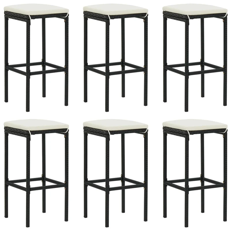 Ensemble de bar de jardin 7 pièces et coussins résine tressée noir 02_0013433