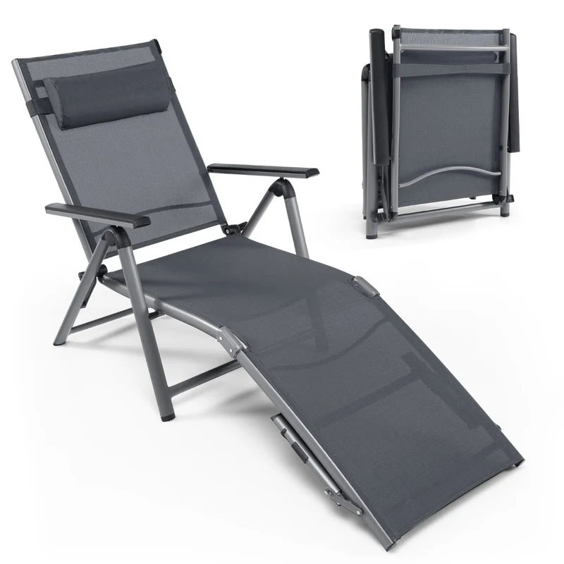 Chaise longue d'extérieur pliable 180 x 67 x 69,5 cm 8 positions réglables design moderne en aluminium gris 20_0020043