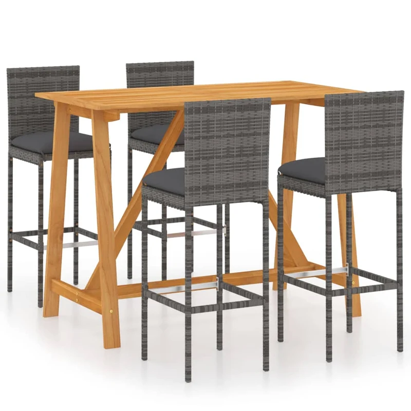Ensemble de bar de jardin avec coussins 5 pièces gris 02_0013461