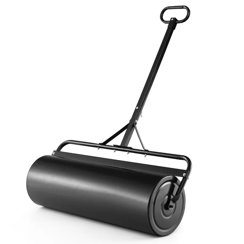 Rouleau de pelouse 63 litres multi-usage 99 x 30 x 137 cm avec poignée détachable et finition antirouille en métal noir 20_0009972