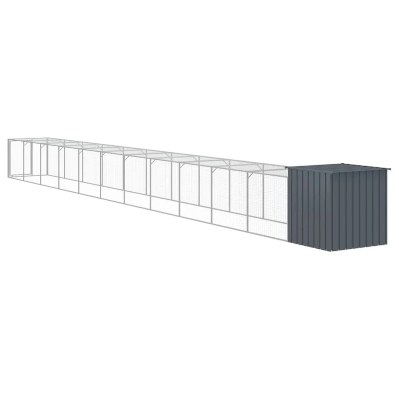 Poulailler enclos cage poules avec cour 110 x 1221 x 110 cm acier galvanisé anthracite 02_0043939