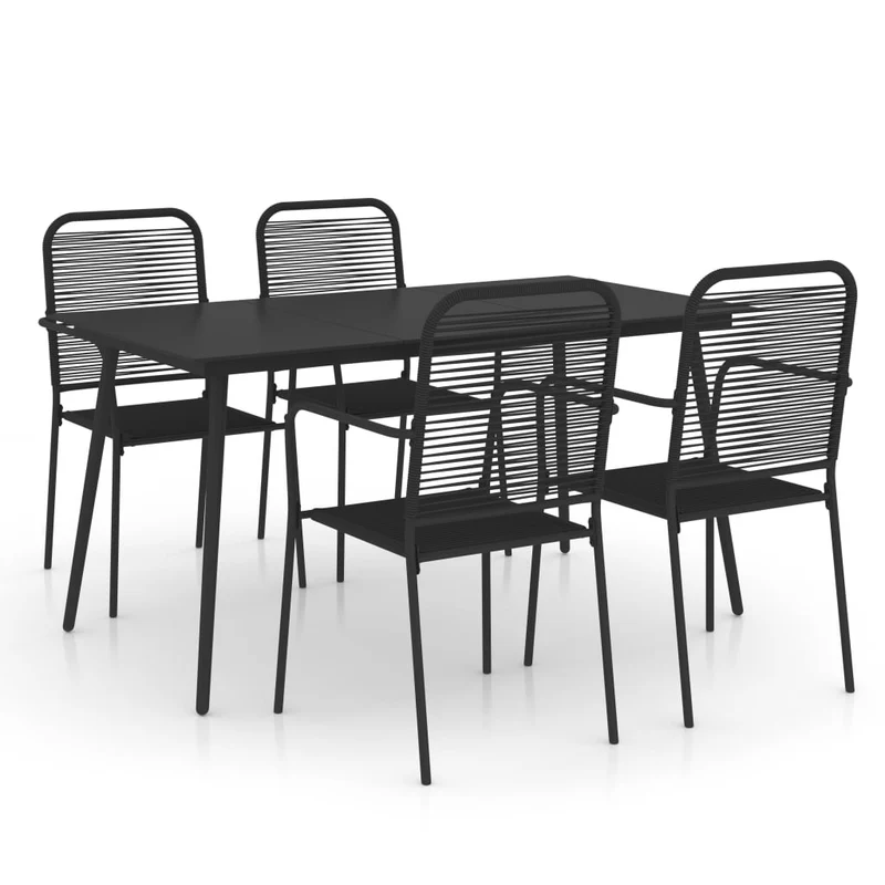 Mobilier à dîner d'extérieur 5 pièces corde en coton et acier noir 02_0014654