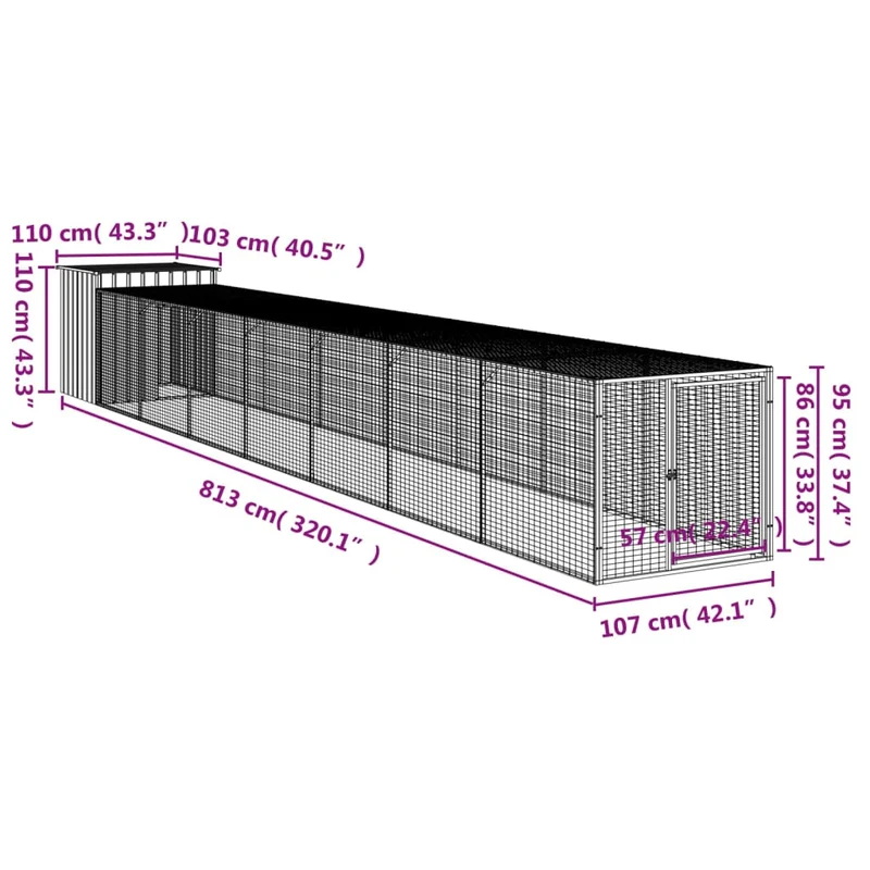 Poulailler enclos cage poules avec cour 110 x 813 x 110 cm acier galvanisé anthracite 02_0043943