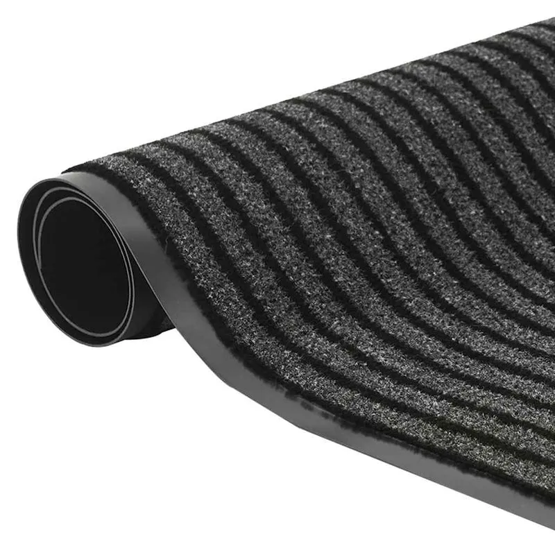 Paillasson rayé antidérapant intérieur extérieur 115 x 300 cm en PP noir 02_0058144
