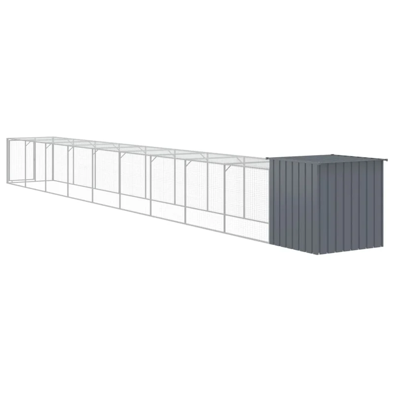Poulailler enclos cage poules avec cour 110 x 1017 x 110 cm acier galvanisé anthracite 02_0043938