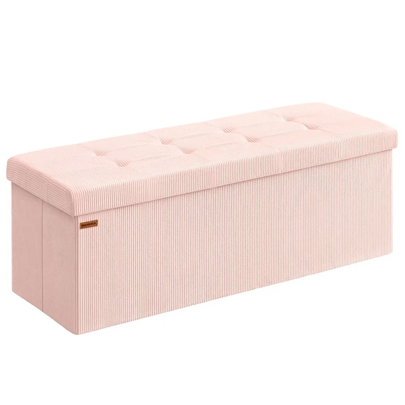 Banc de rangement pouf pliable 38 x 76 x 38 cm bout de lit repose-pieds coffre de rangement charge jusqu'à 300 kg pour salon chambre entrée rose 12_0004169