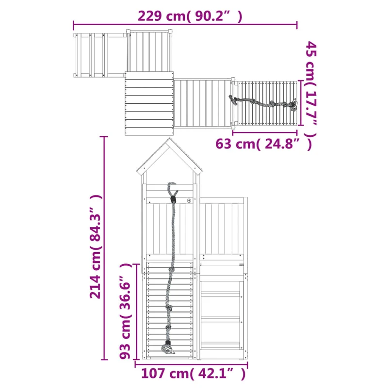 Maisonnette de jeu avec mur d'escalade 229 x 107 x 214 cm bois de pin imprégné 02_0004825