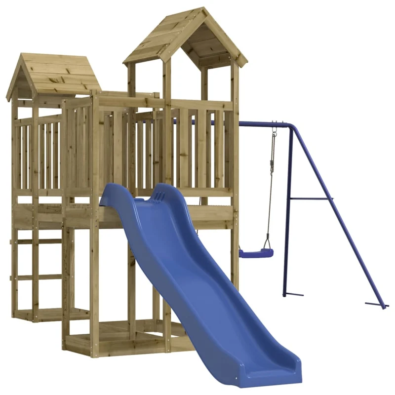Aire de jeux d'extérieur balançoires toboggan portiques robuste jeux jardin 357 x 524 x 214 cm bois de pin imprégné 02_0004656