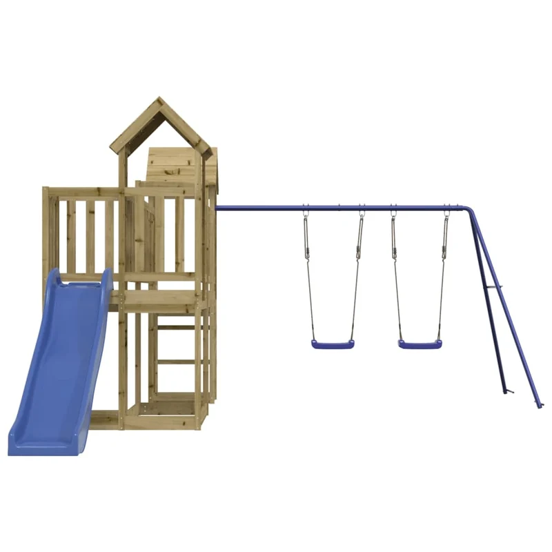 Aire de jeux d'extérieur balançoires toboggan portiques robuste jeux jardin 357 x 524 x 214 cm bois de pin imprégné 02_0004656