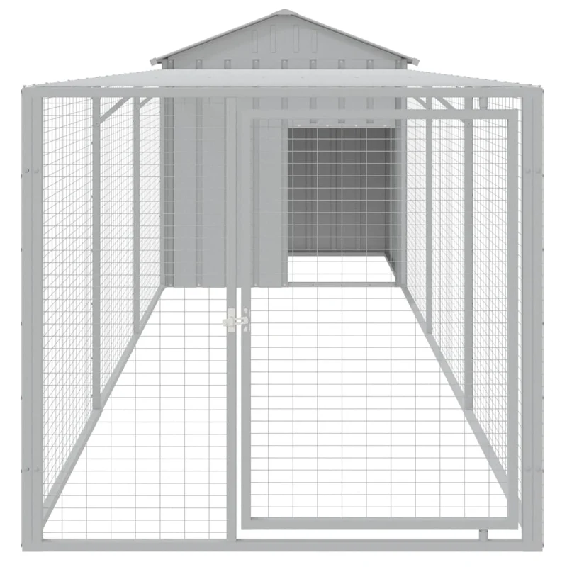 Poulailler enclos cage poules avec cour clair 117 x 405 x 123 cm acier galvanisé gris 02_0043959