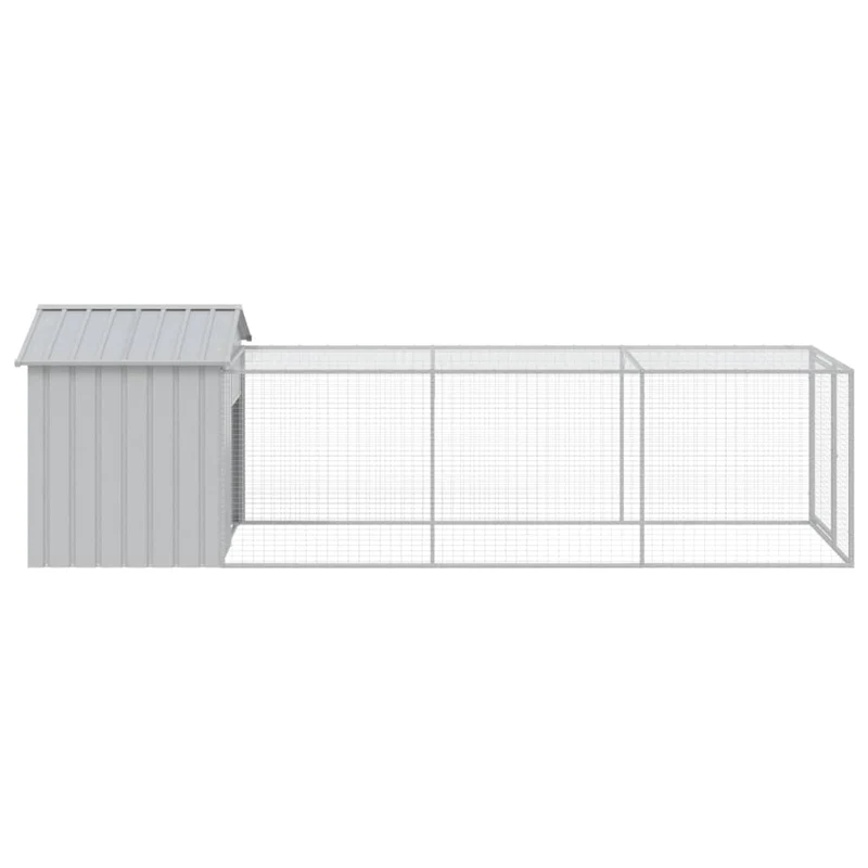 Poulailler enclos cage poules avec cour clair 117 x 405 x 123 cm acier galvanisé gris 02_0043959