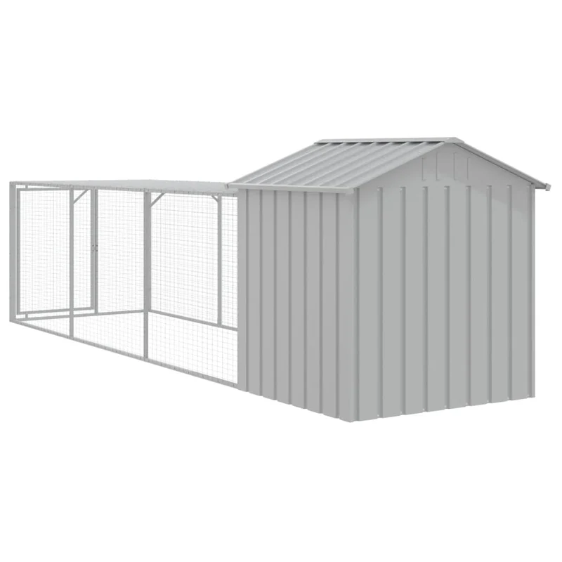 Poulailler enclos cage poules avec cour clair 117 x 405 x 123 cm acier galvanisé gris 02_0043959