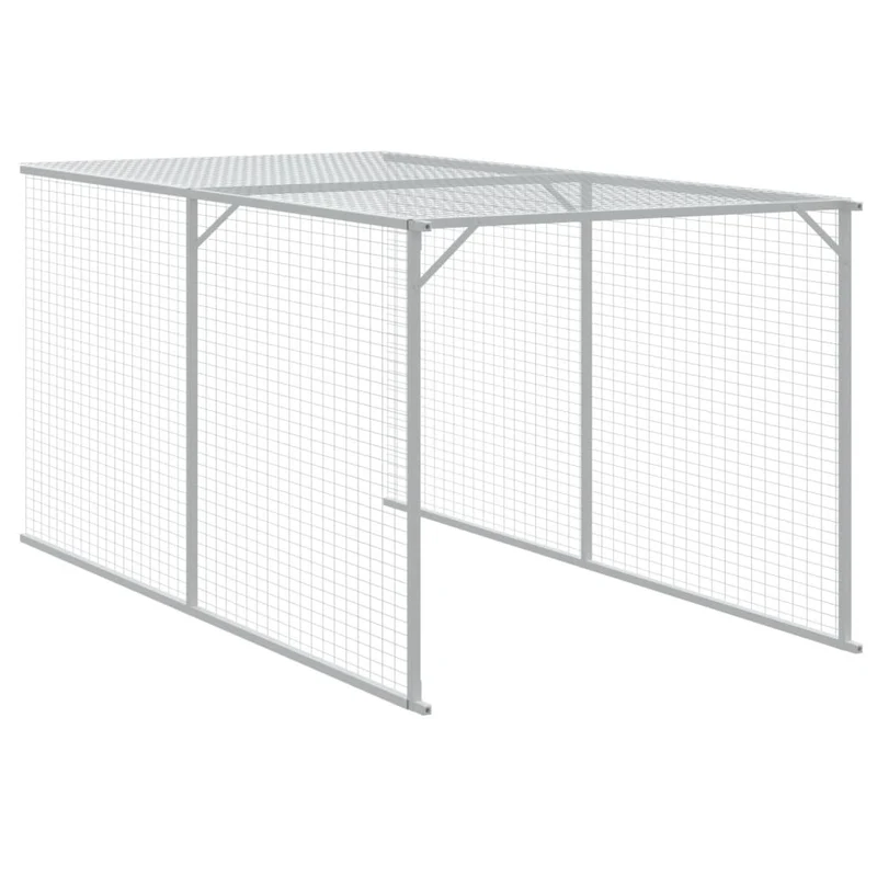 Poulailler enclos cage poules avec cour clair 117 x 405 x 123 cm acier galvanisé gris 02_0043959