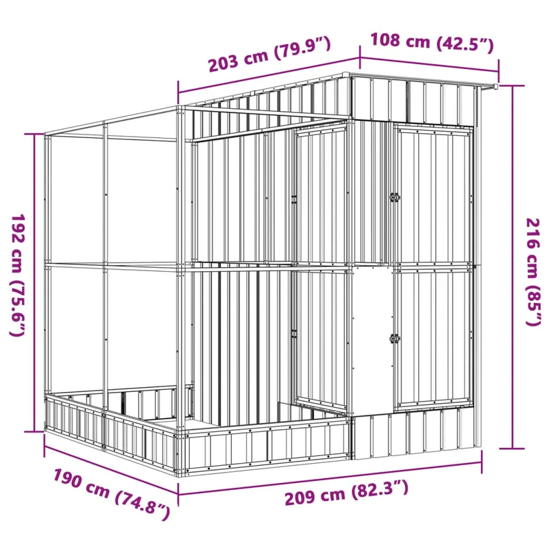 Volière cage à oiseaux avec extension argenté 209 x 203 x 216 cm acier Argent 02_0045651